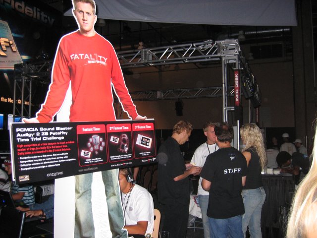 Fatal1ty was at Quakecon 2005, playing randomly selected challengers in the Creative booth. (qc051003.jpg, 640w x 480h )