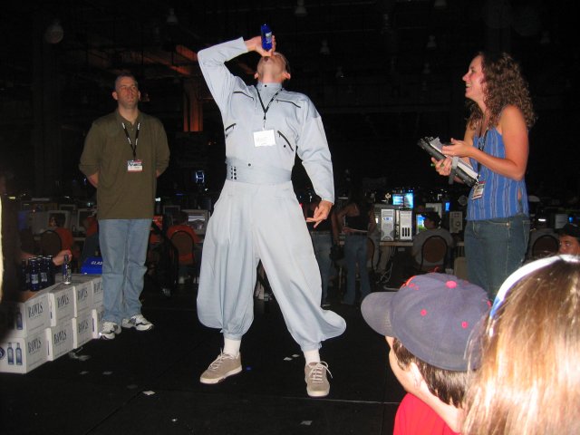 MC Hammer's white cousin finished his bottle in 15.6 seconds.  Weak! (qc053047.jpg, 640w x 480h )